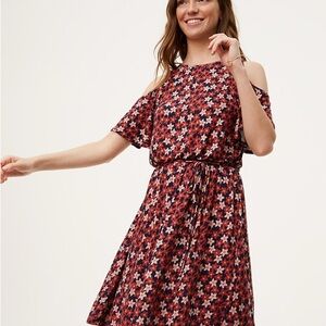LOFT Floral Cold Shoulder dress - Red and Pink